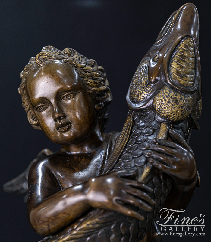 Bronze Fountains  - Bronze Cherub With Fish Fountain - BF-868